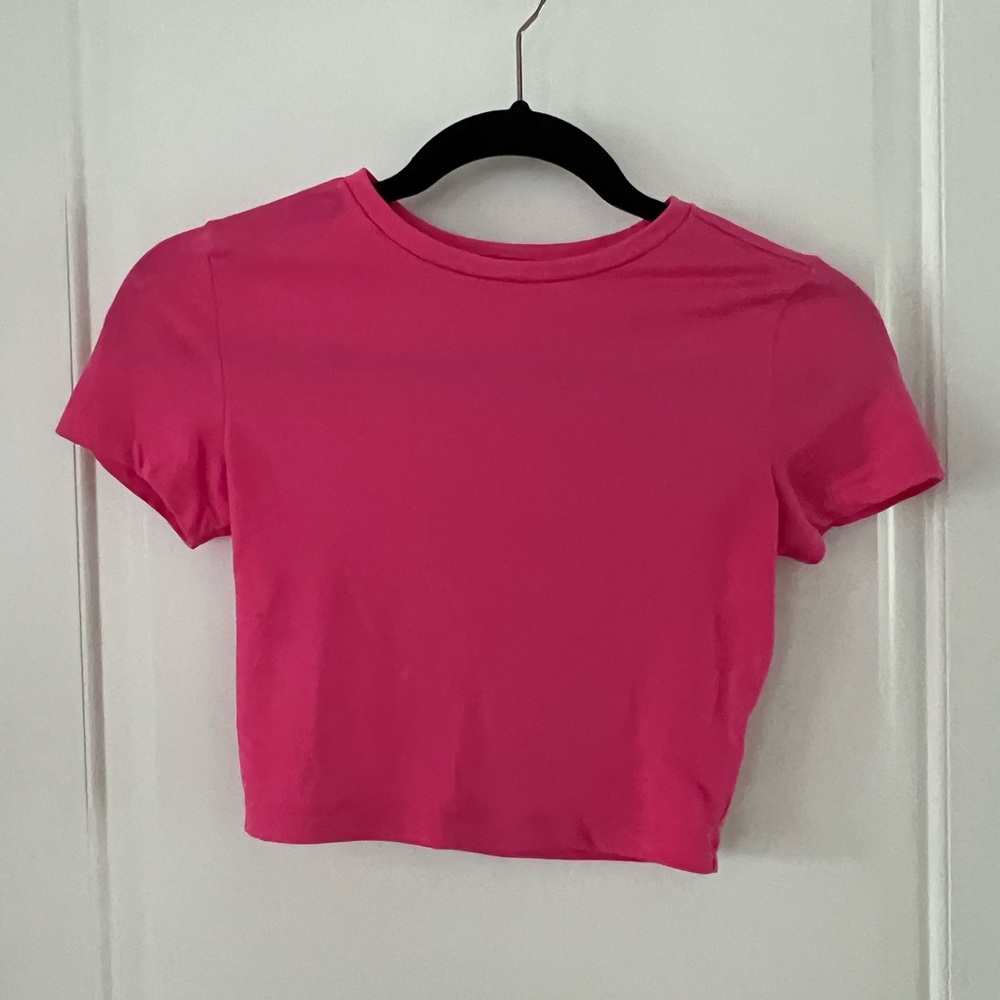 Hot Pink Short Sleeve Crop Tee from Wild Fable